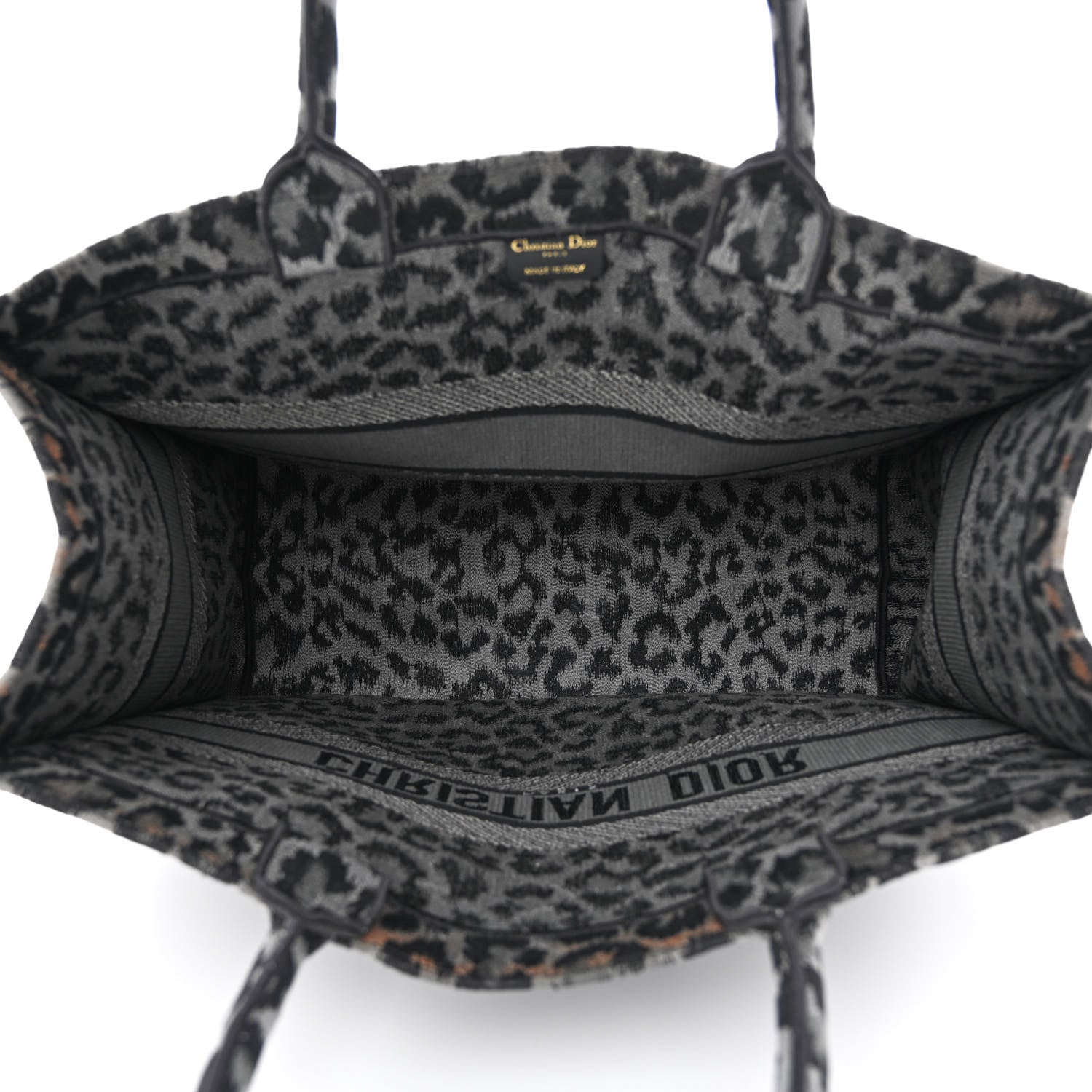 Christian Dior Canvas Mizza Embroidered Large Leopard Book Tote Grey 5 of 12