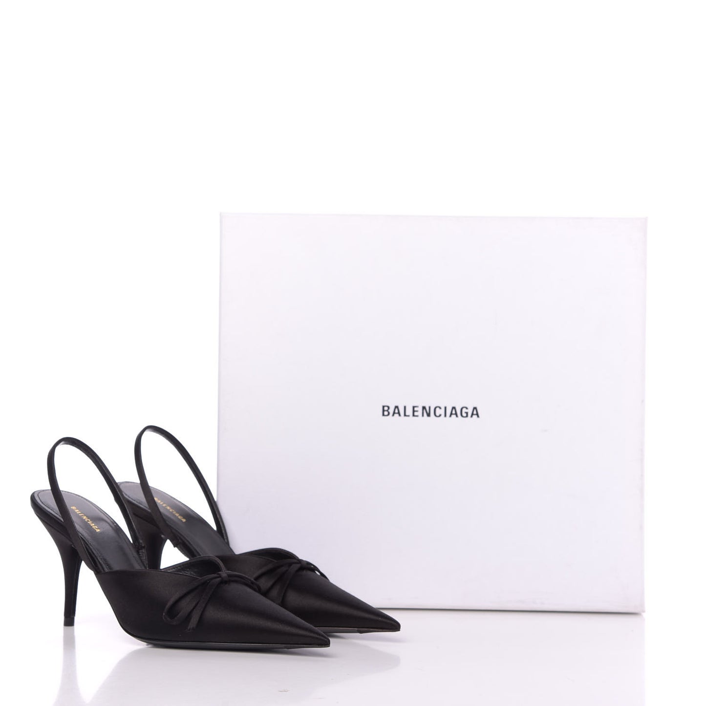 Satin Pointed Toe Knife Slingback Mules 35 Black