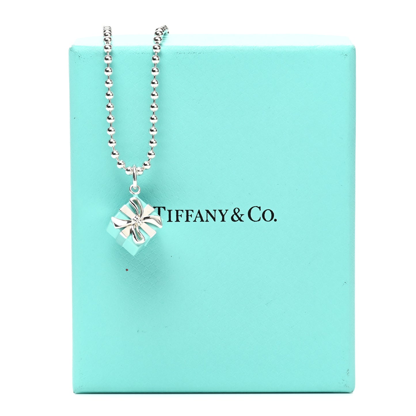 Sterling Silver Enamel Gift Box Charm Necklace Blue