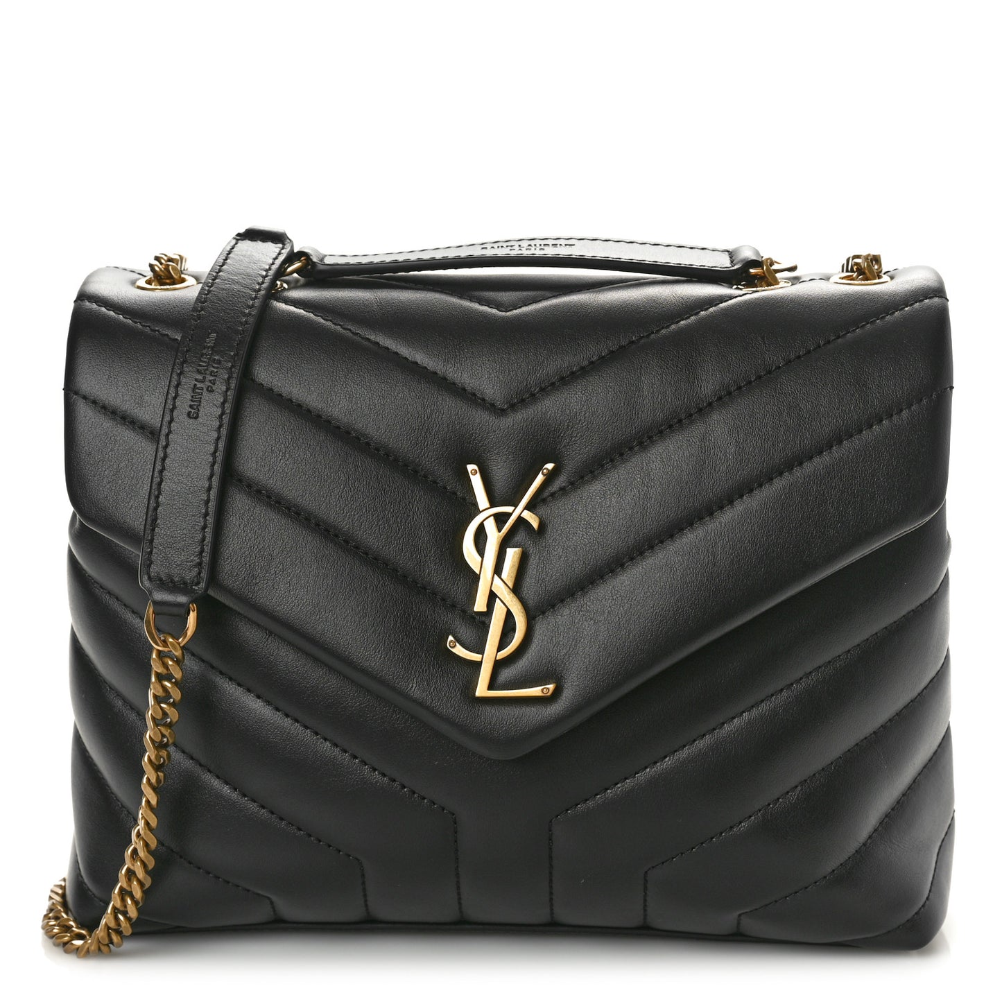 Calfskin Y Quilted Monogram Small Loulou Chain Satchel Black
