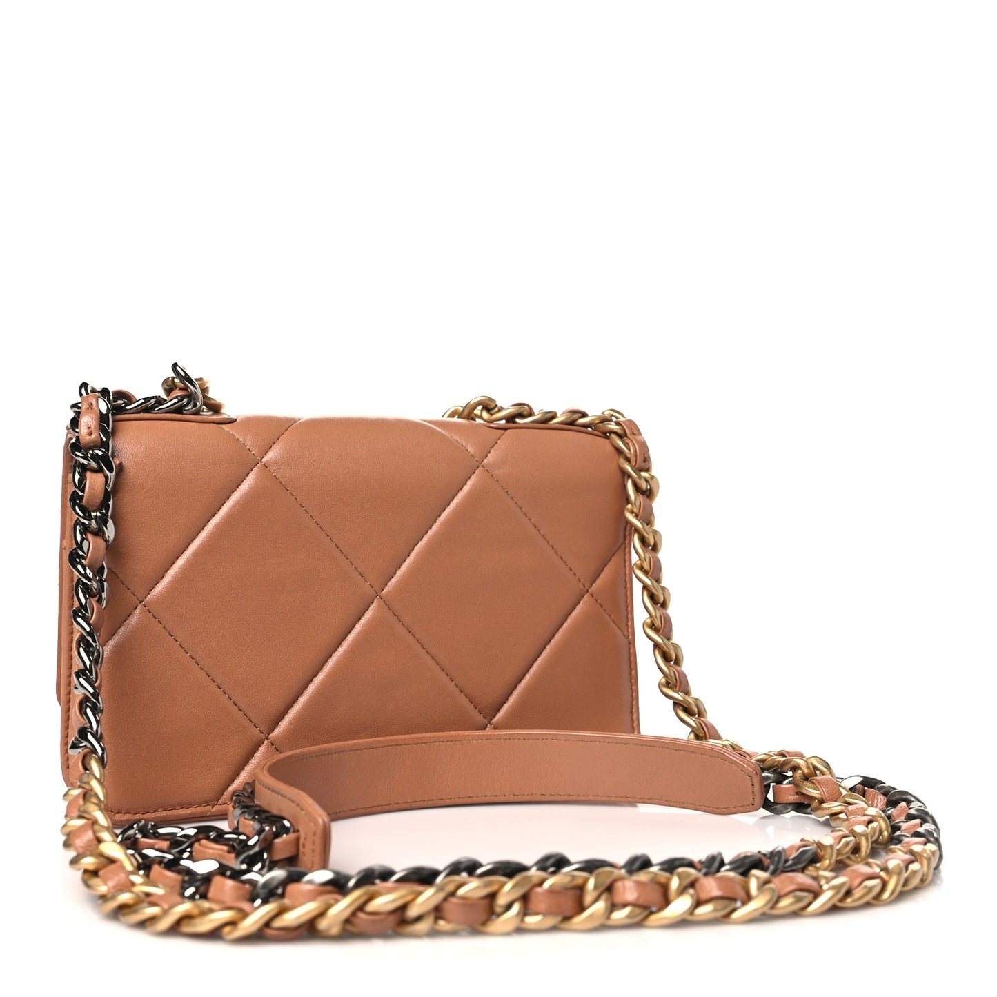 Lambskin Quilted Chanel 19 Wallet On Chain WOC Brown