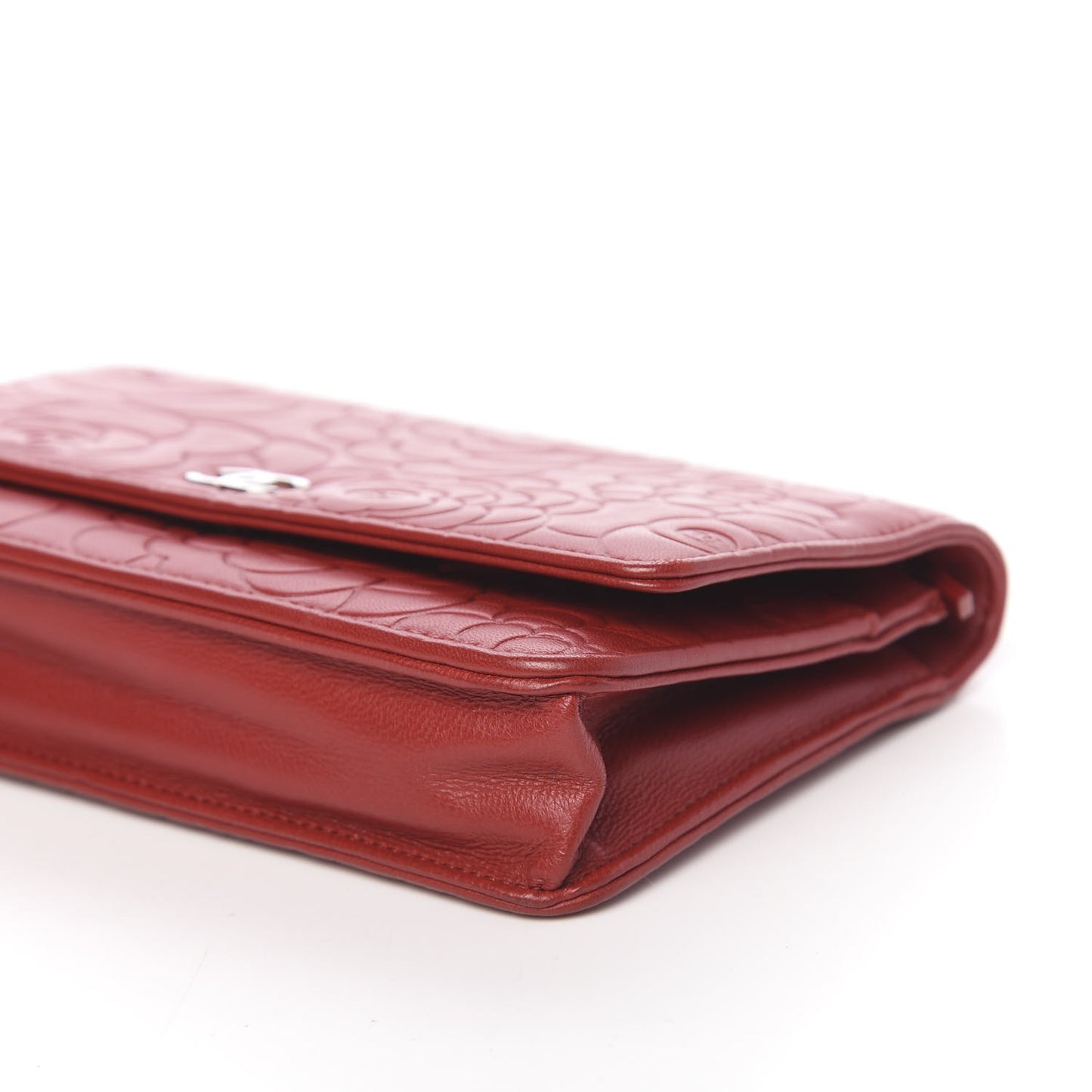 Lambskin Camellia Embossed Wallet On Chain WOC Red