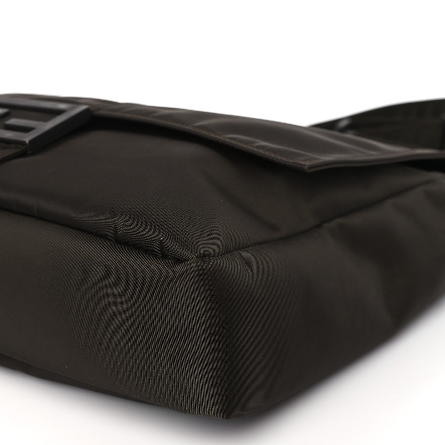 Econyl Nylon Cuoio Romano Monochrome Large Baguette Messenger Bag Ebano