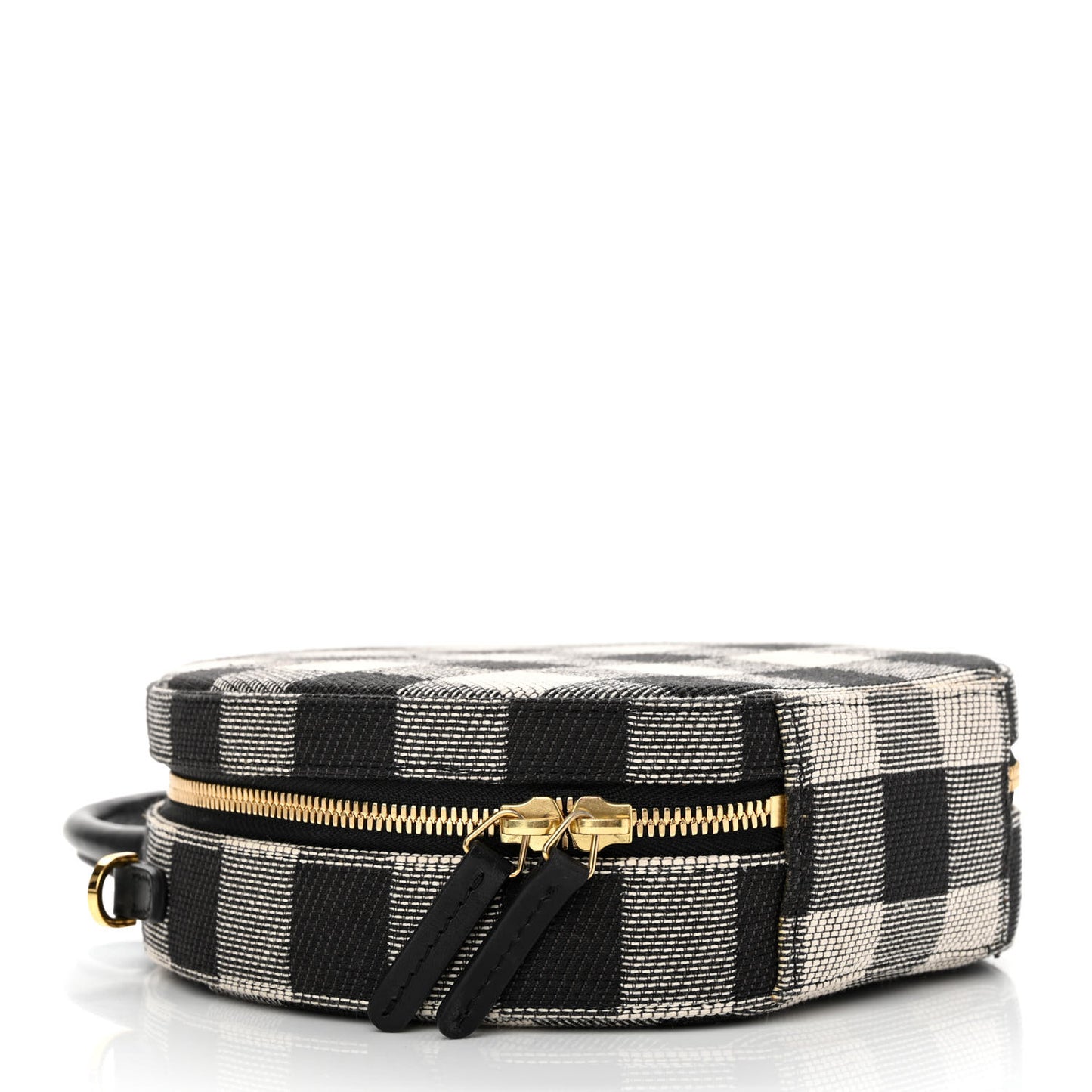 Canvas Gingham Check Circle Crossbody Black White