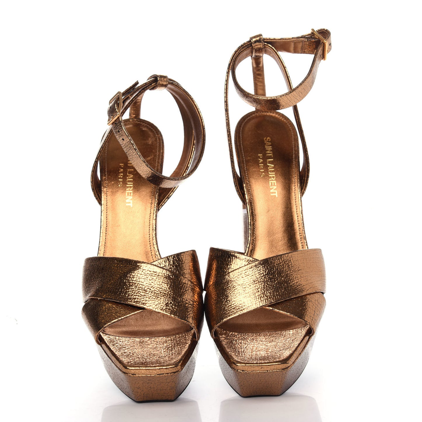 Metallic Calfskin Farrah 80 Crisscross Platform Sandal 38 Chestnut