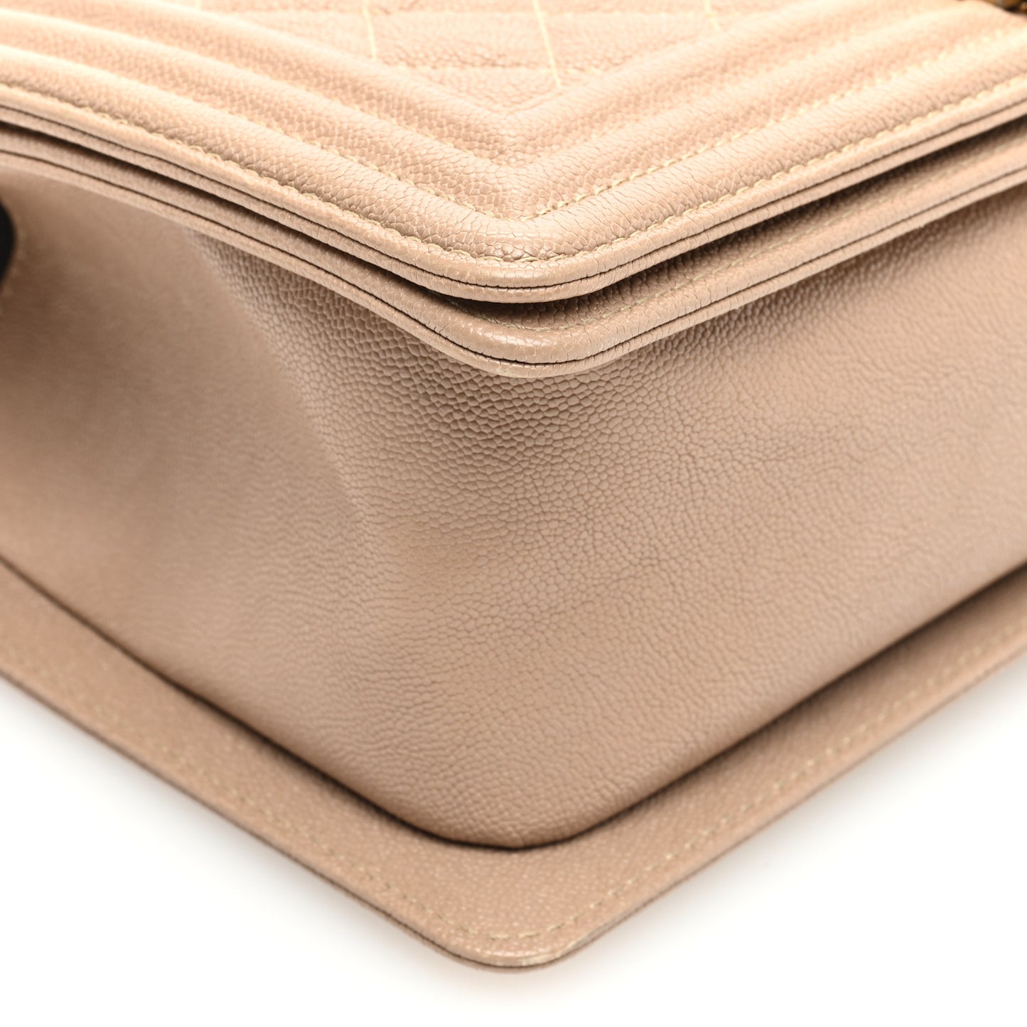 Caviar Quilted Medium Boy Flap Beige