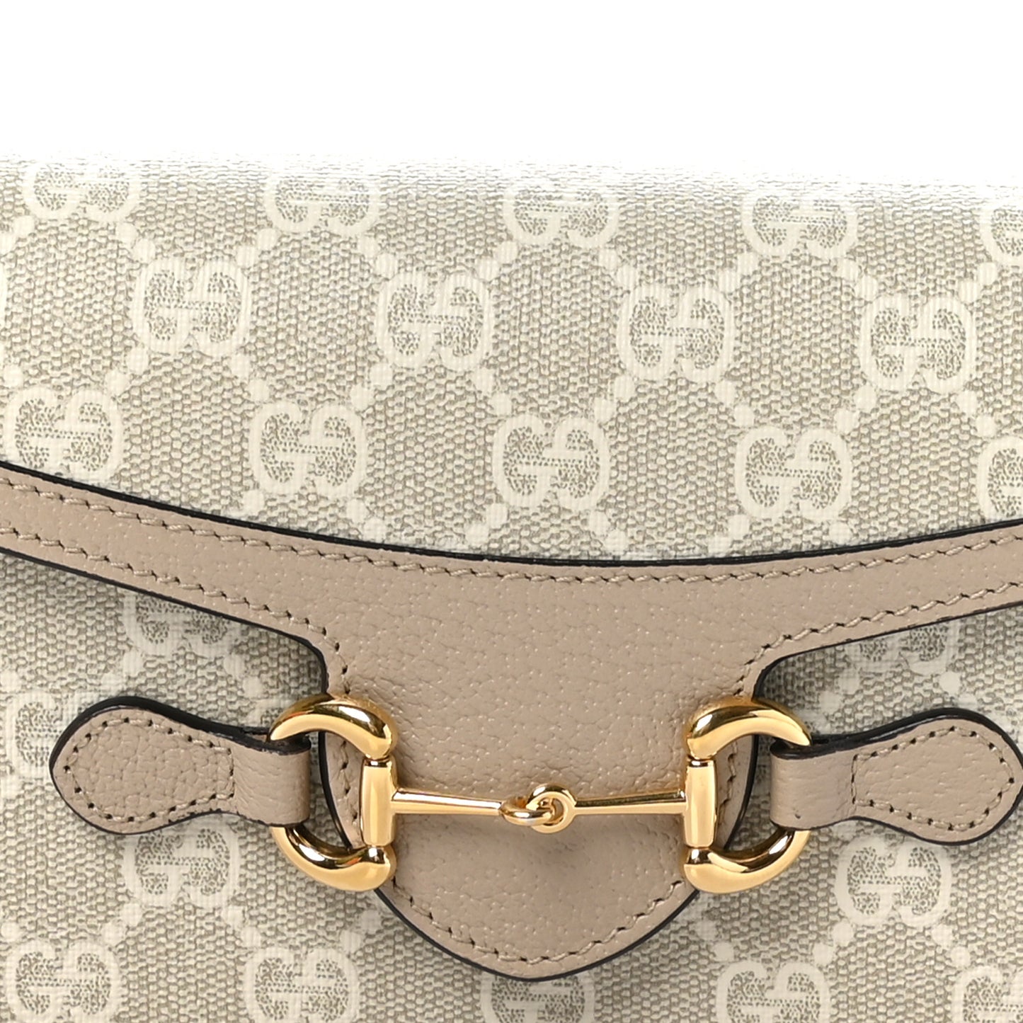 GG Supreme Monogram Textured Dollar Calfskin Mini Horsebit 1955 Shoulder Bag Beige Mystic White Oatmeal