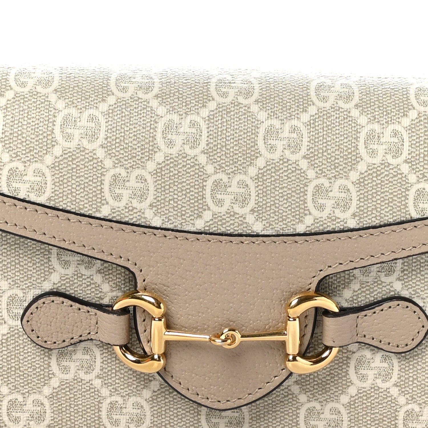 Gucci GG Supreme Monogram Textured Dollar Calfskin Mini Horsebit 1955 Shoulder Bag Beige Mystic White Oatmeal 8 of 11