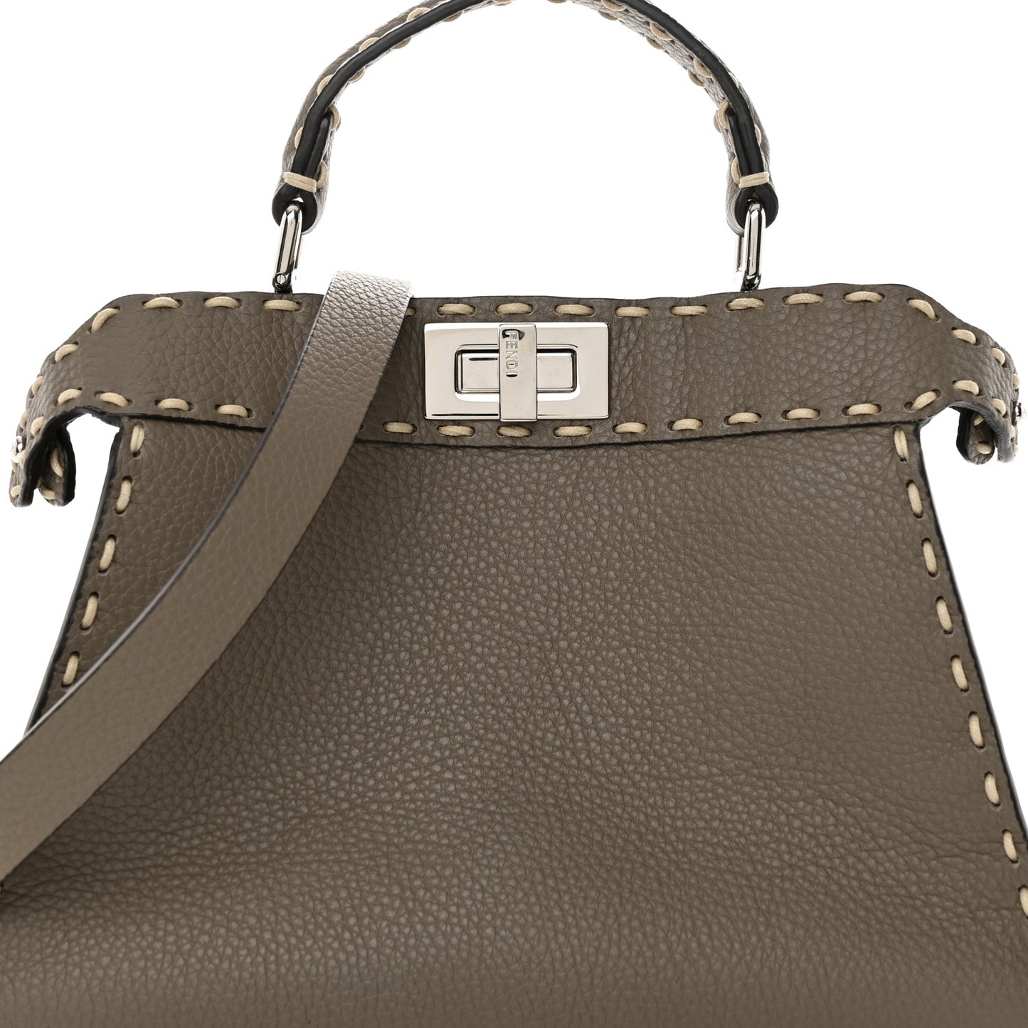 Vitello Granato Camoscio Selleria Macro Stitchings Small Peekaboo I SEE U Satchel Tartufo