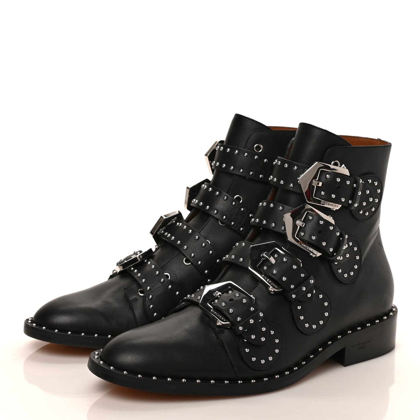 Calfskin Studded Prue Buckle Bootie 35.5 Black