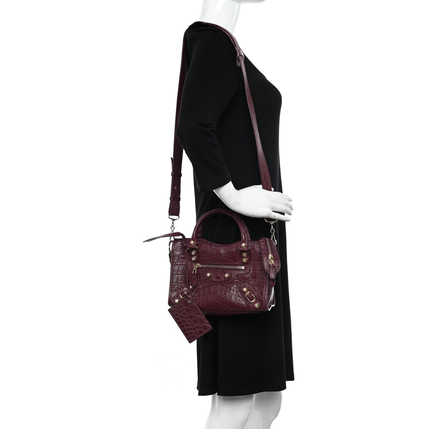 Balenciaga Calfskin Crocodile Embossed Giant 12 Gold Hardware Mini City Violet Prune 2 of 10