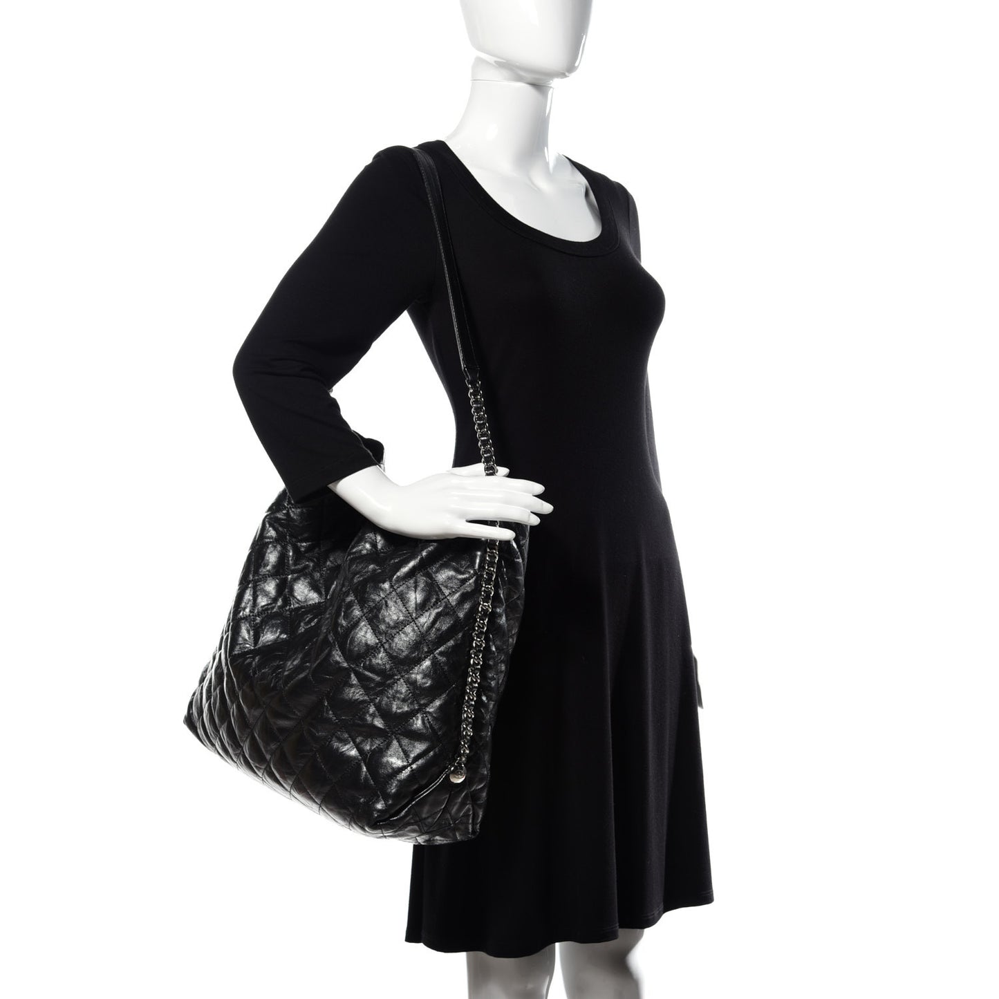 Metallic Crackled Calfskin Quilted Large Big Bang Hobo Black