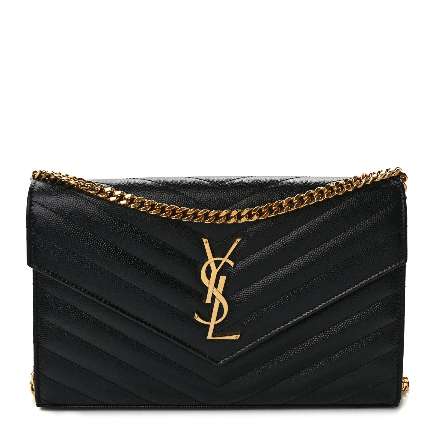 Grain De Poudre Matelasse Chevron Monogram Chain Wallet Black