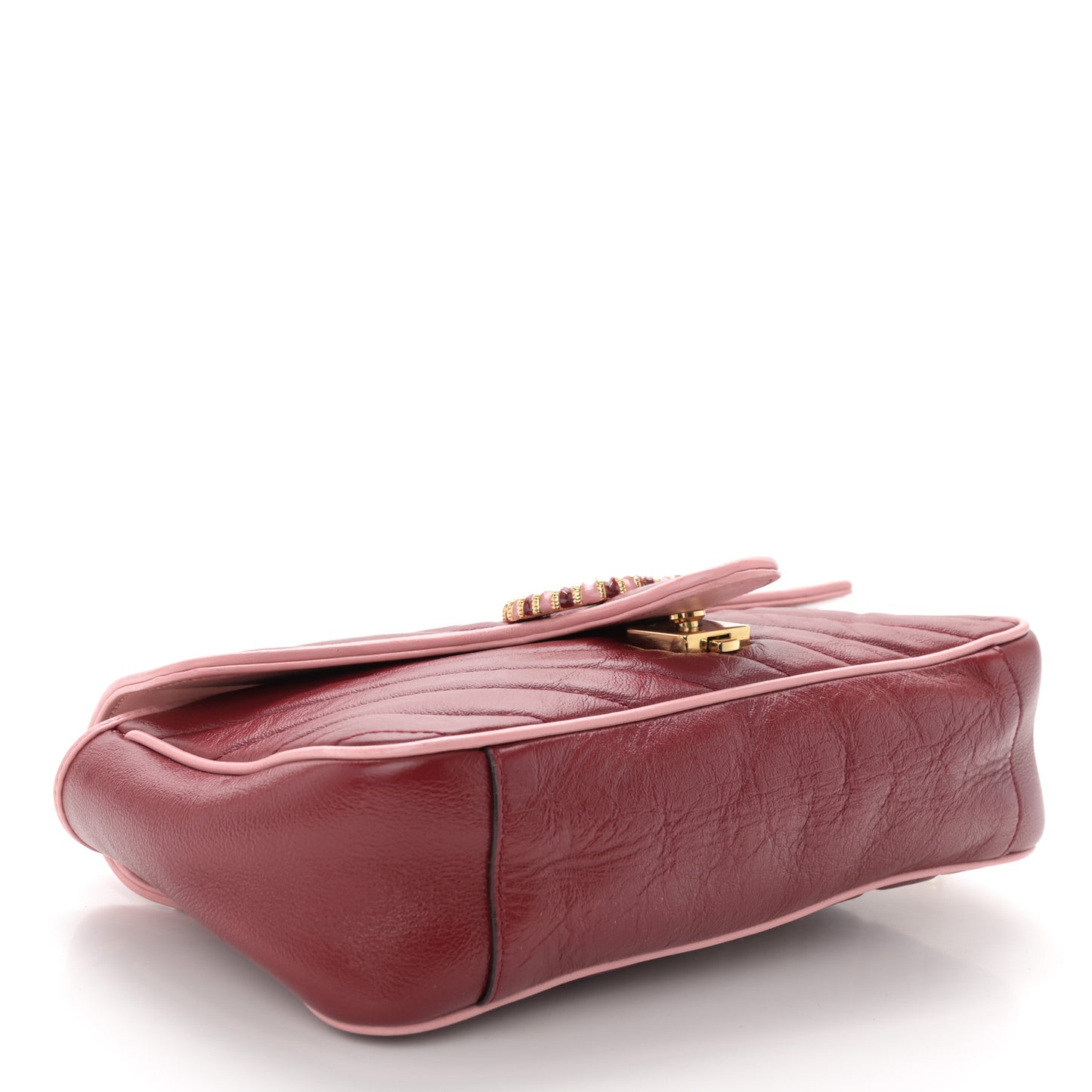 Azalea Calfskin Enamel Matelasse Diagonal Small Torchon GG Marmont Shoulder Bag New Cherry Red Wild Rose