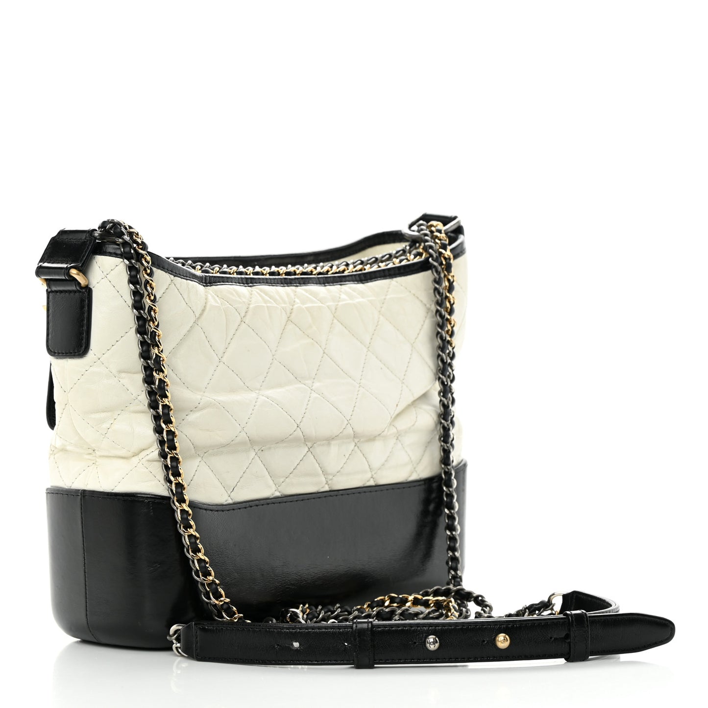 Aged Calfskin Quilted Medium Gabrielle Hobo Black White
