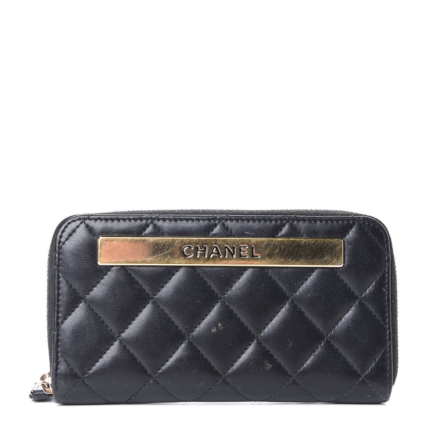 Lambskin Quilted Small Trendy CC Zip Around Wallet Black