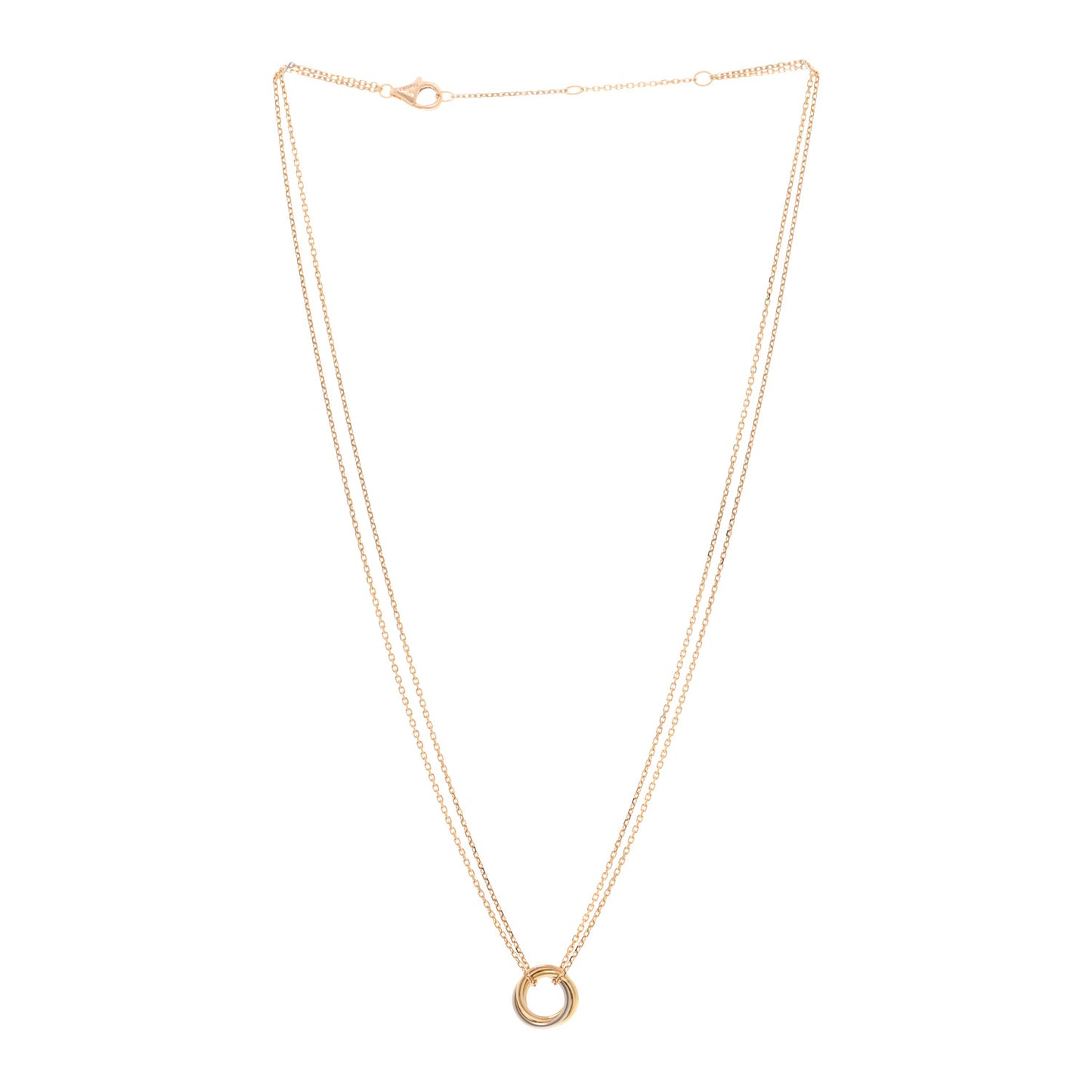 18K Pink Yellow White Gold Trinity Double Chain Pendant Necklace