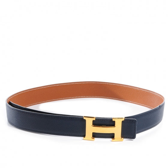 Hermes Courchevel Reversible Constance 32mm H Belt Navy Gold 75 1 of 6