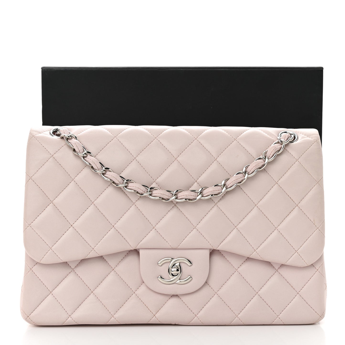 Lambskin Quilted Jumbo Double Flap Light Pink