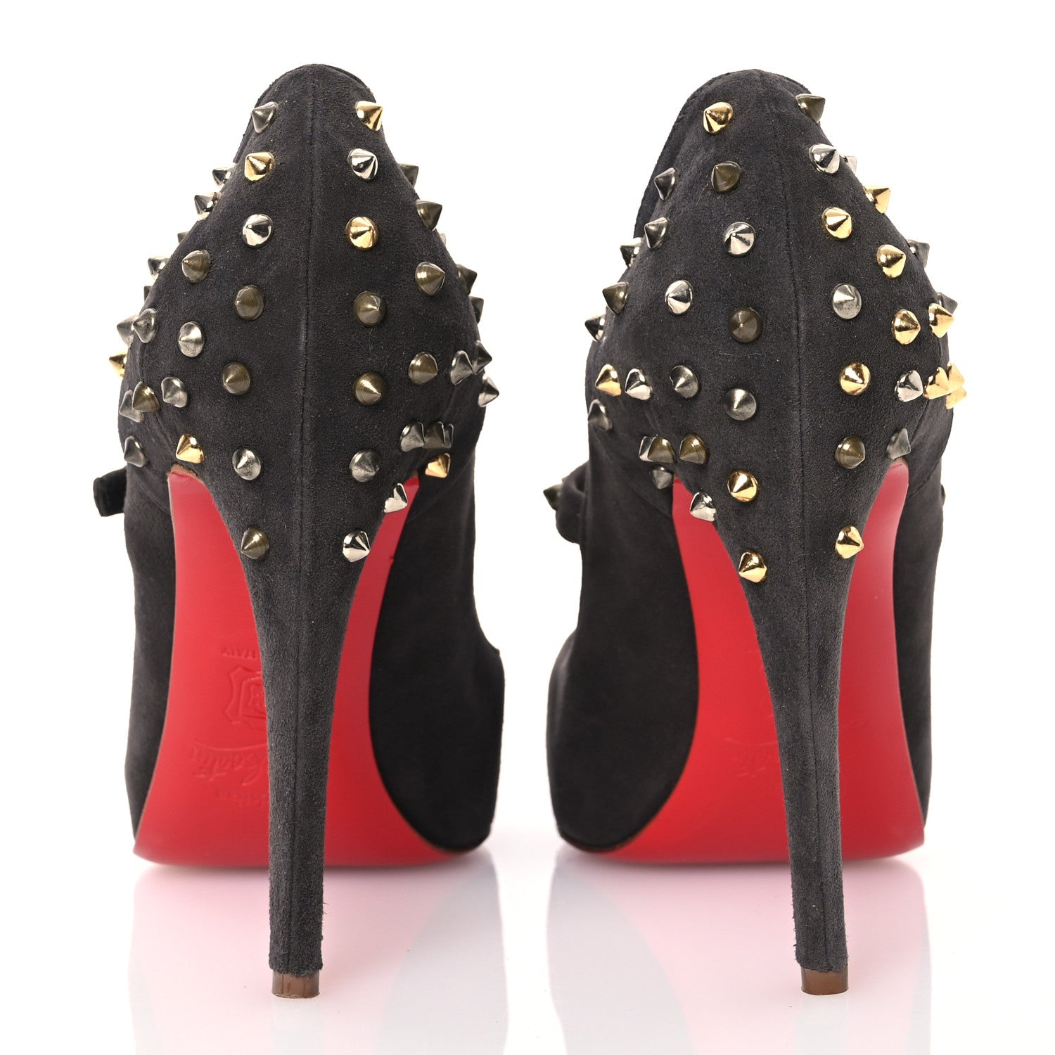 Christian Louboutin Veau Velours Stud Spike Mad Mary 100 Pumps 38.5 Grey 5 of 14