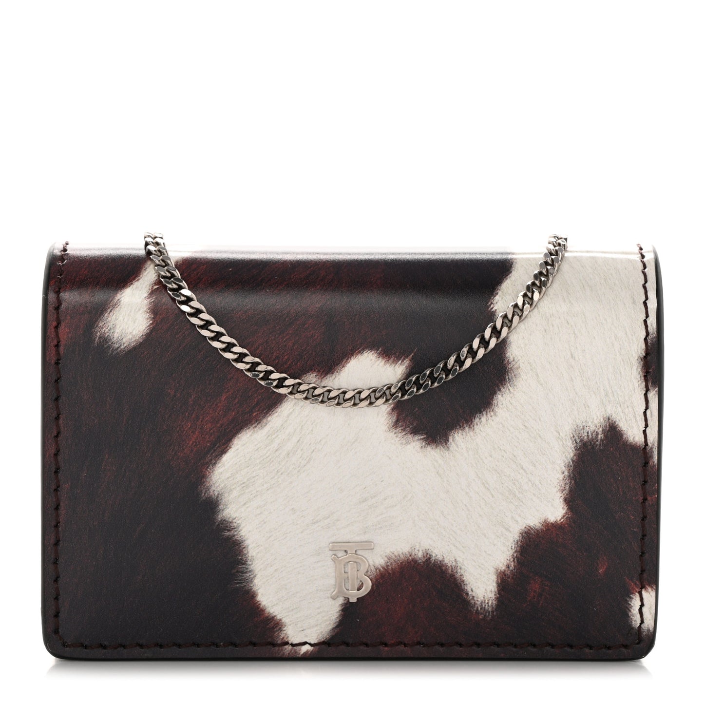 Patent Calfskin Cow Print Jessie Chain Card Case Mahogany