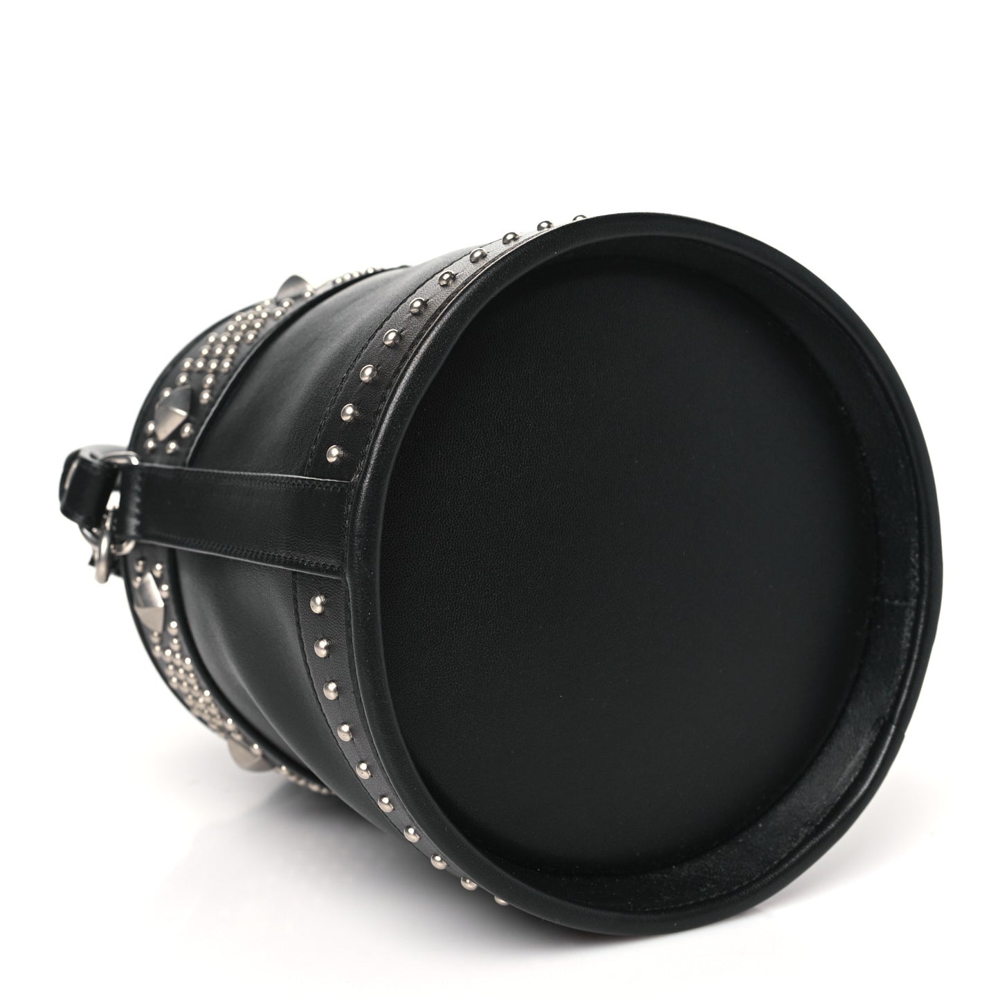 Smooth Calfskin Studded Small Bahia Drawstring Bucket Bag Black