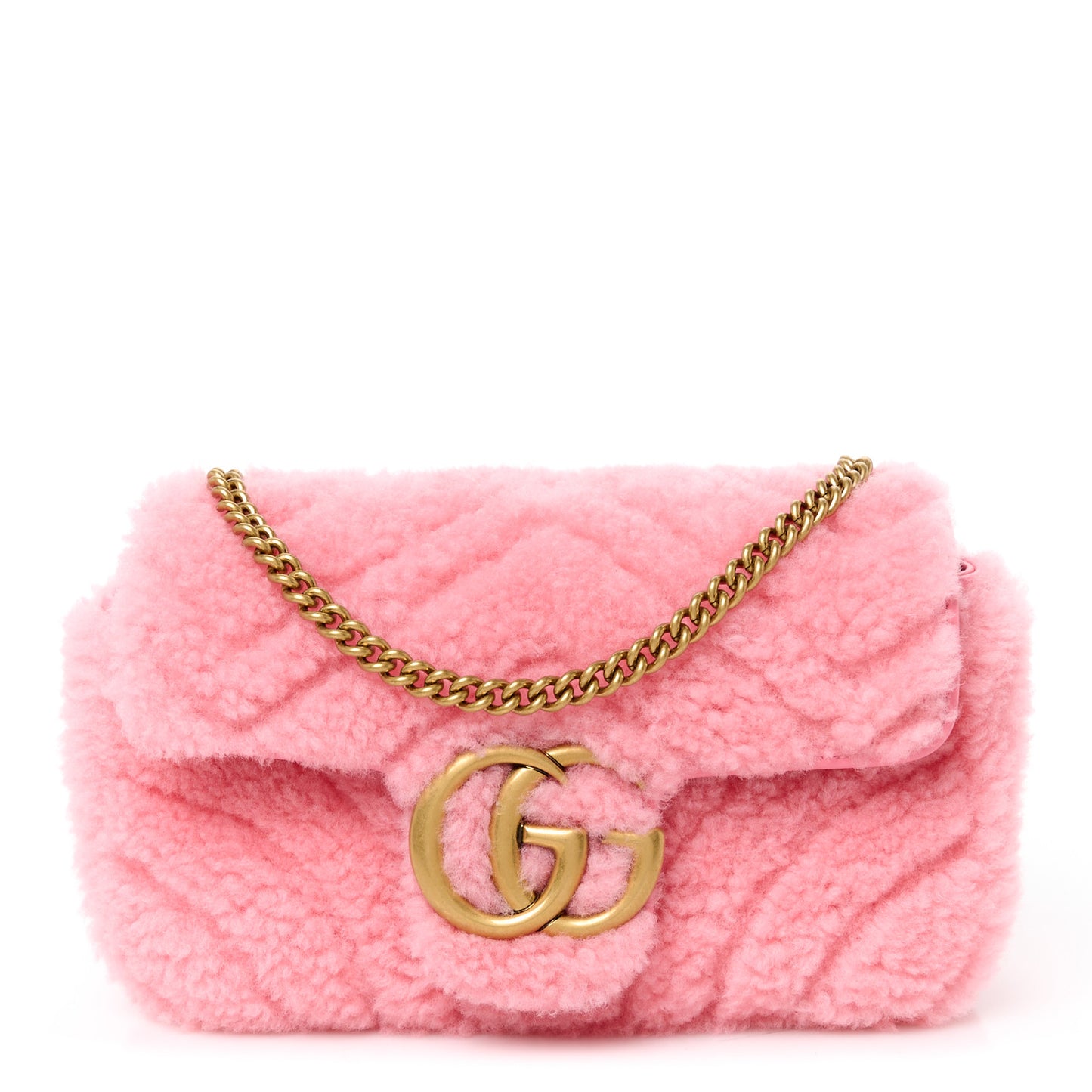 Shearling Matelasse Super Mini GG Marmont Shoulder Bag Lotus Pink