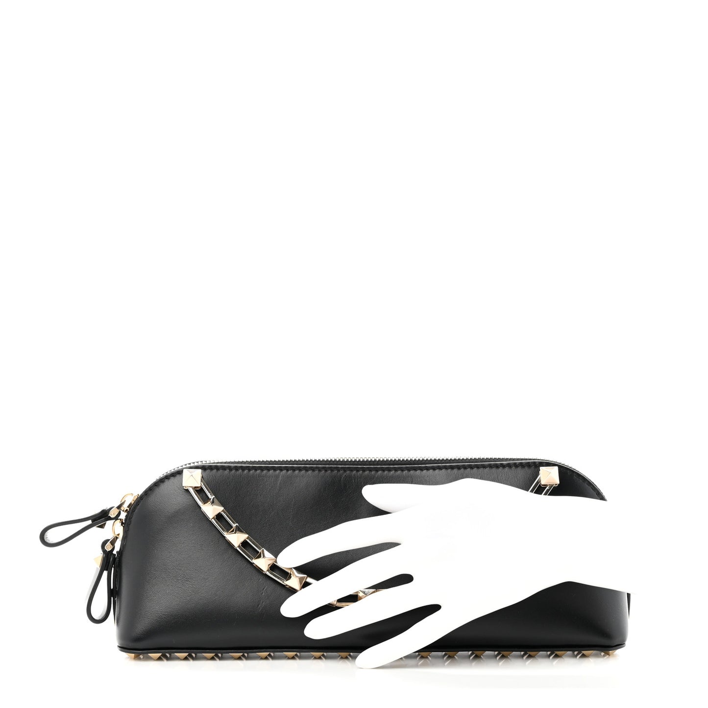 VALENTINO GARAVANI Smooth Calfskin Rockstud East West Crossbody Clutch Bag Black