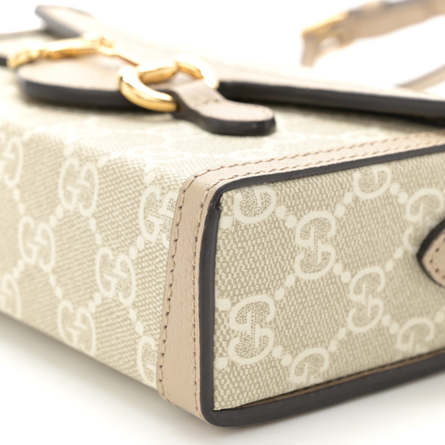 GG Supreme Monogram Textured Dollar Calfskin Mini Horsebit 1955 Shoulder Bag Beige Mystic White Oatmeal