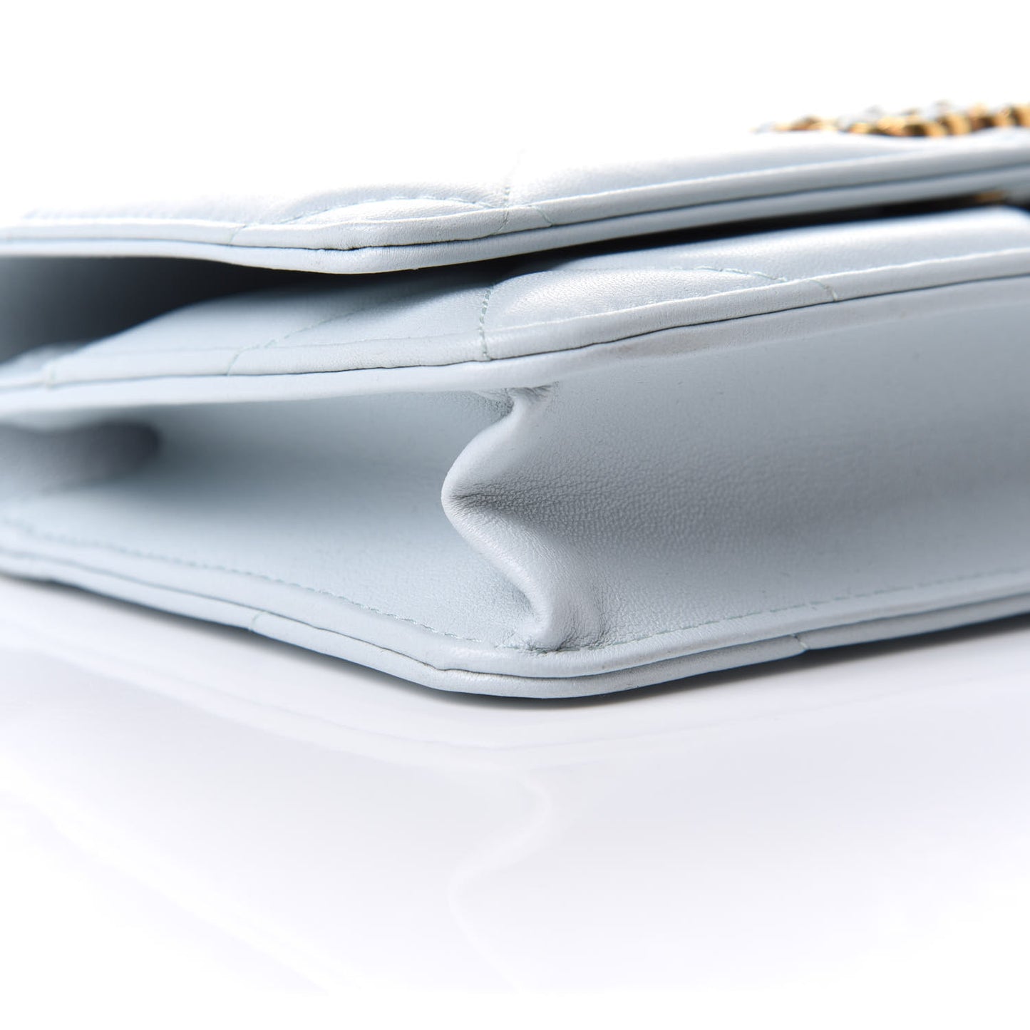 Lambskin Quilted Chanel 19 Wallet On Chain WOC Light Blue