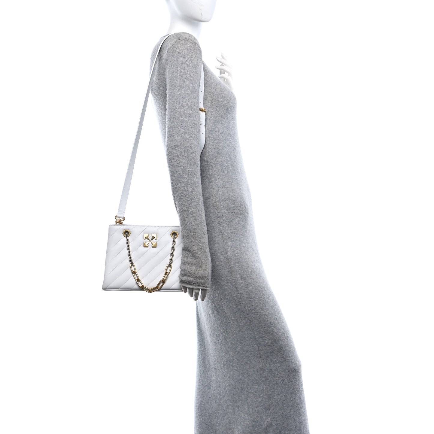 Calfskin Diagonal Quilted Jackhammer 25 Tote White