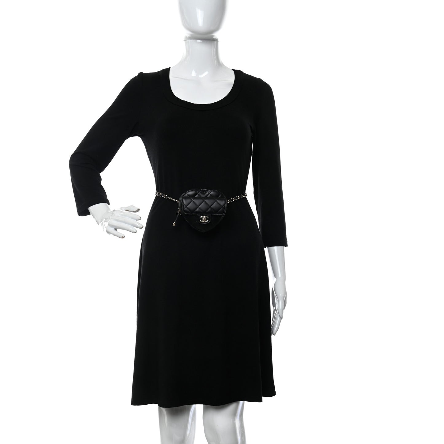 Lambskin Quilted CC In Love Heart Waist Belt Bag With Chain Black