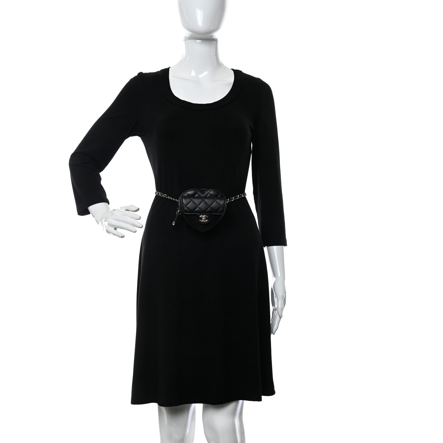 Chanel Lambskin Quilted CC In Love Heart Waist Belt Bag With Chain Black 2 of 10