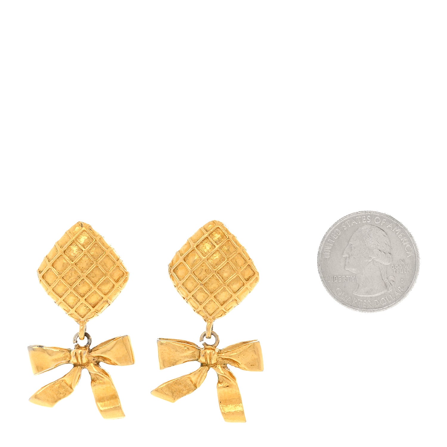 Chanel Metal CC Bow Drop Clip On Earrings Gold 2 of 6