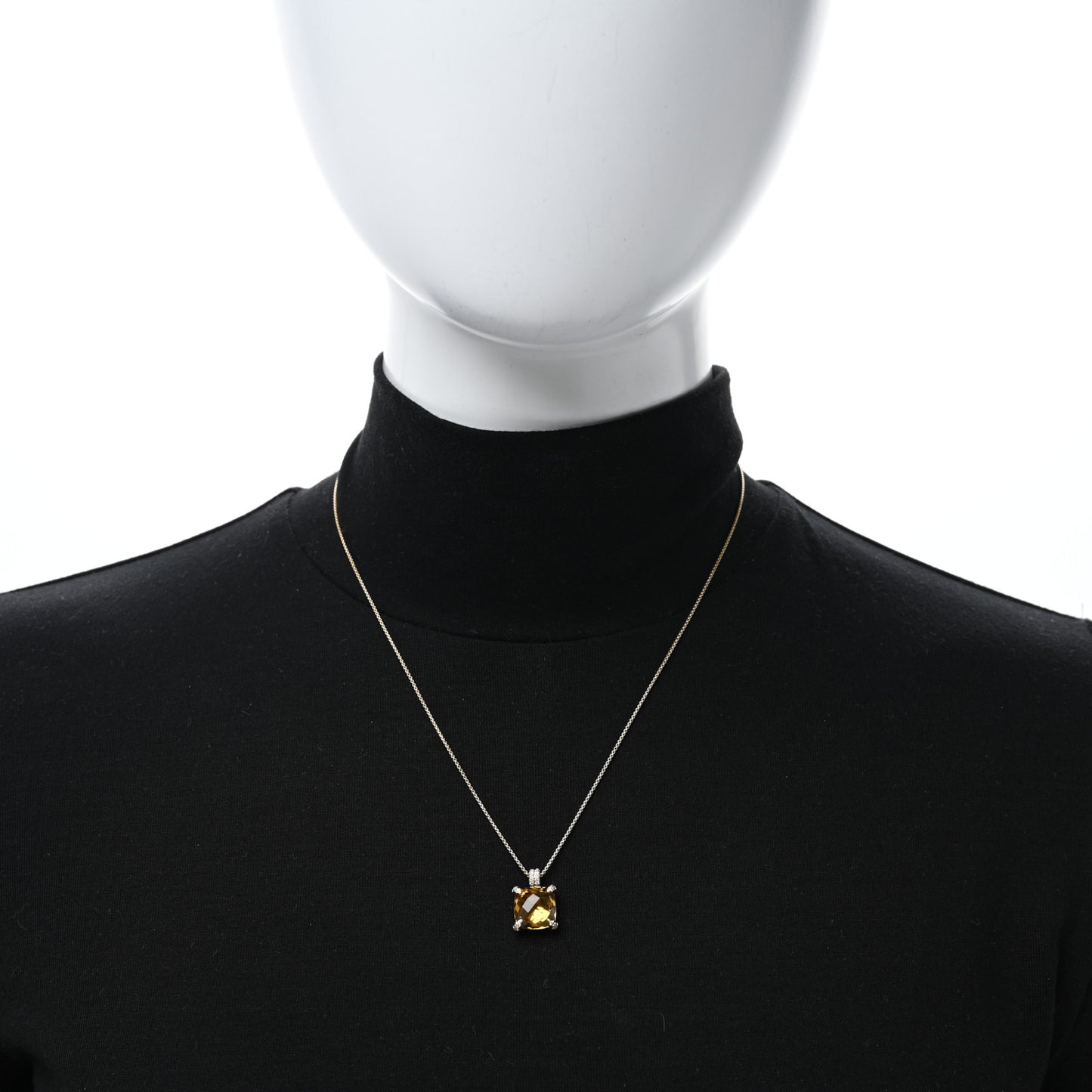 18K Yellow Gold Diamond Citrine 11mm Chatelaine Pendant Necklace