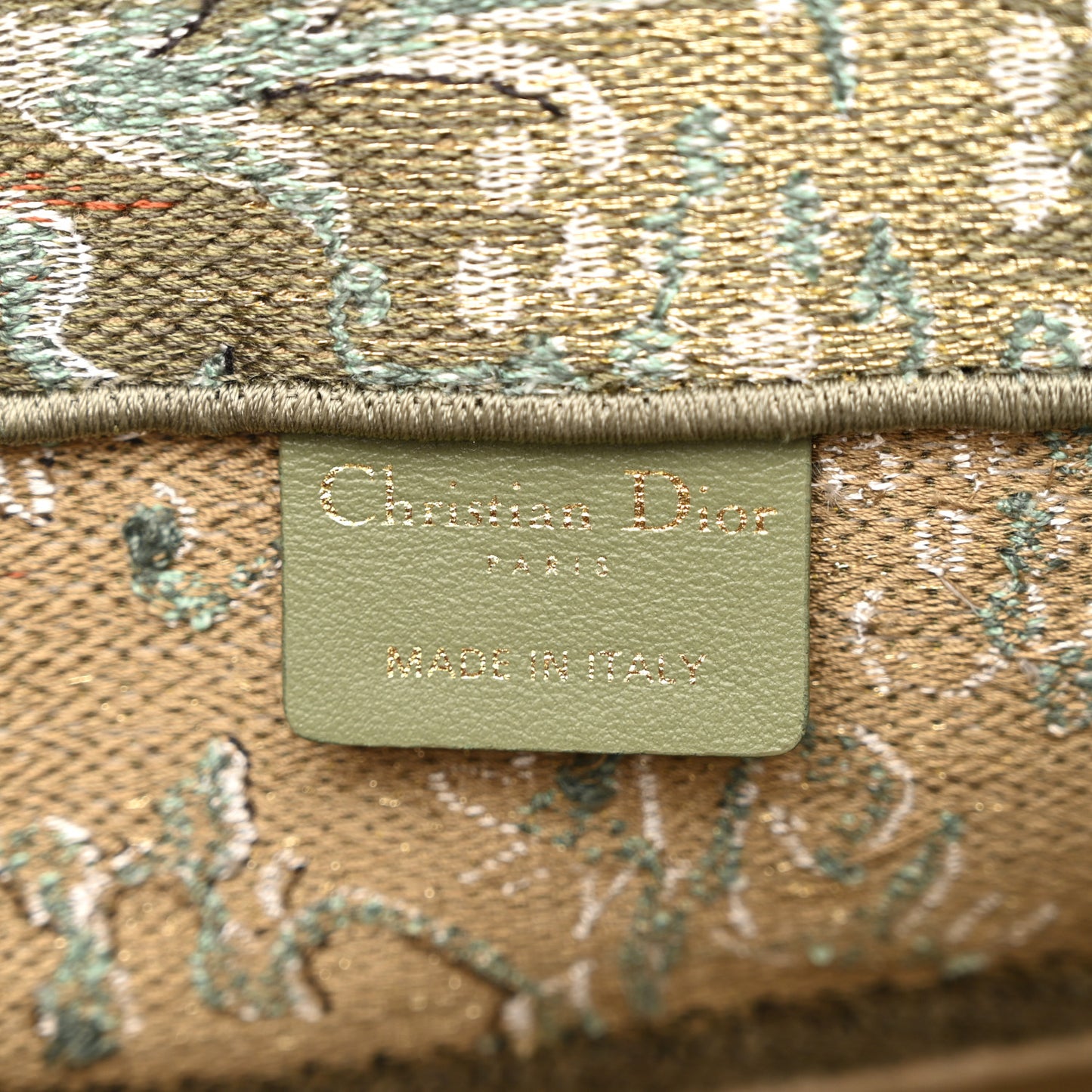 CHRISTIAN DIOR Canvas Embroidered Medium Brocart Book Tote Metallic Green