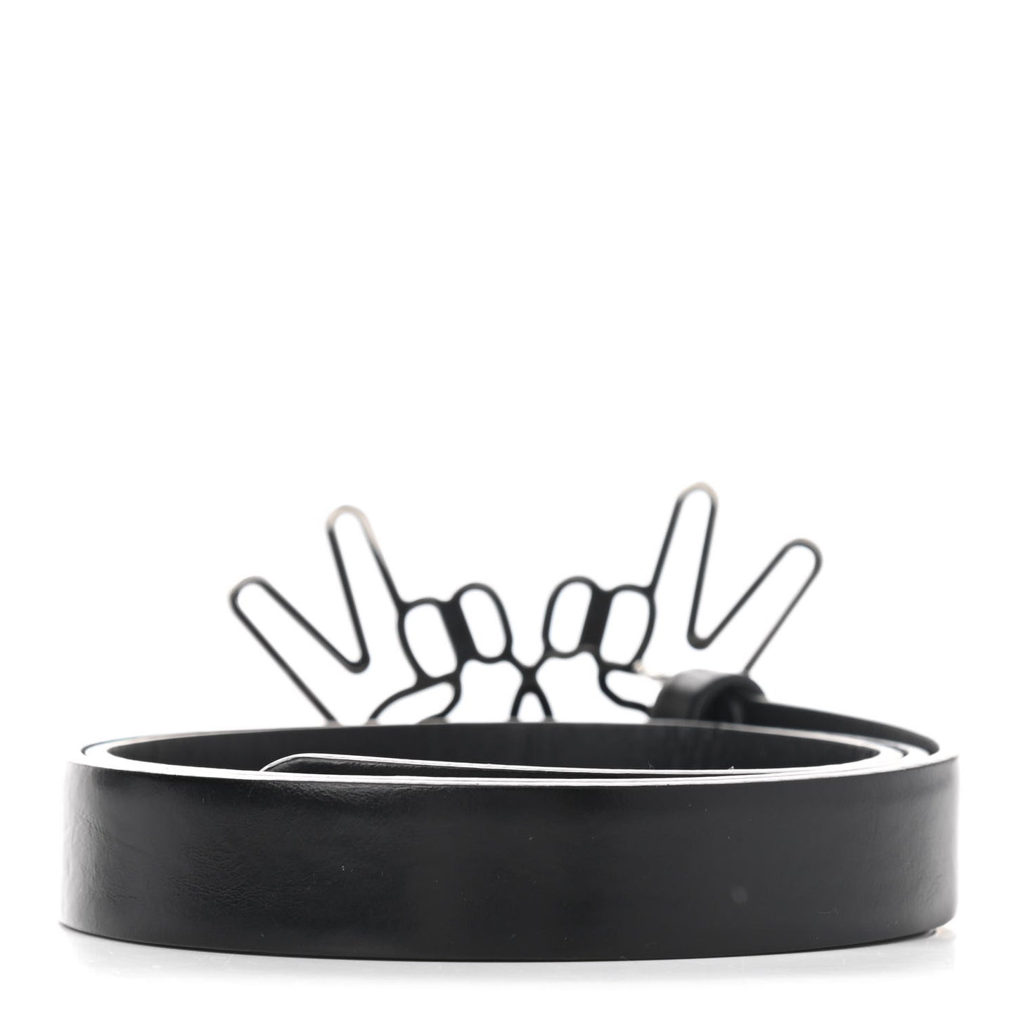 Calfskin Crystal Peace Sign Emoji Belt 75 30 Black
