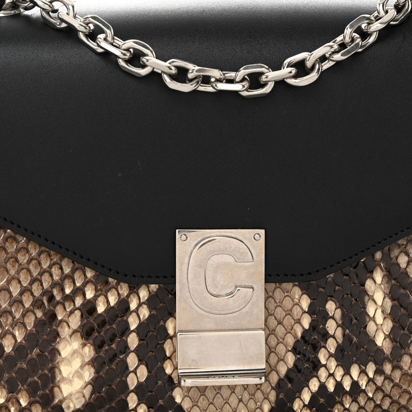 Calfskin Snakeskin Medium C Bag Black