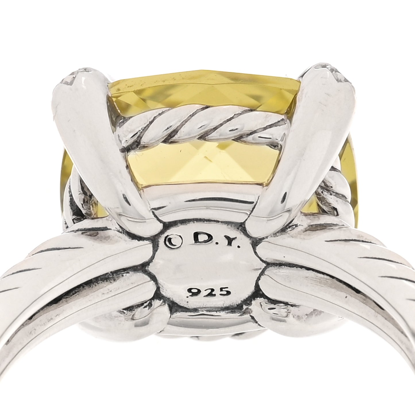 Sterling Silver Diamond Lemon Citrine 11mm Chatelaine Ring 49 4.75