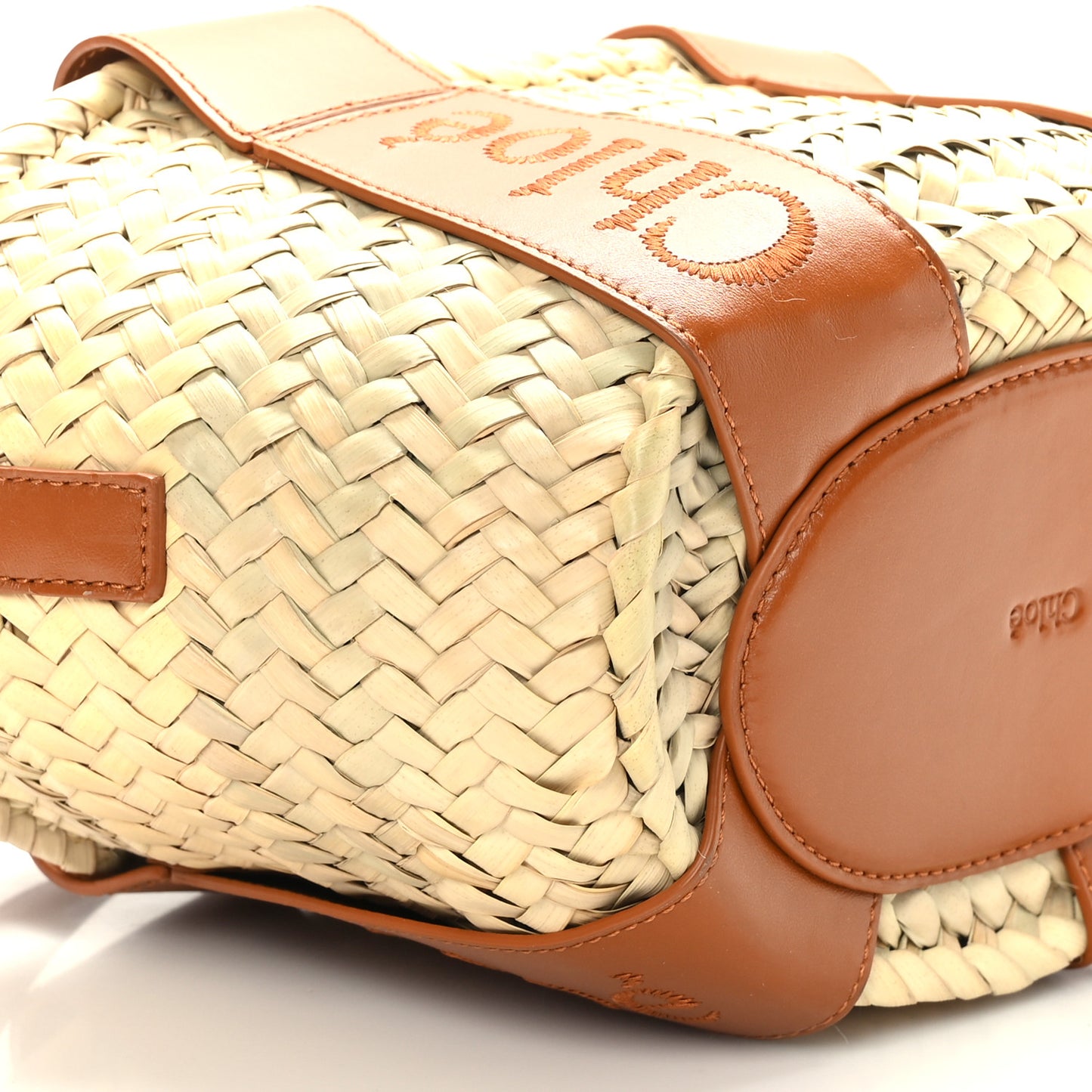 Raffia Smooth Calfskin Small Sense Basket Caramel