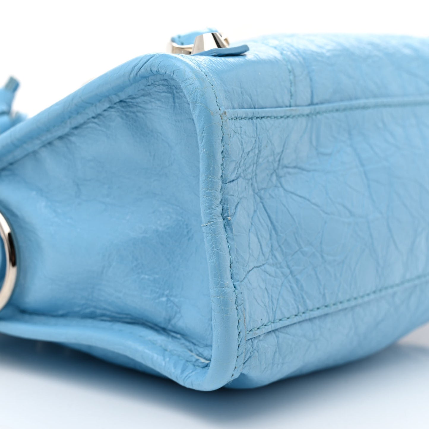 Agneau Classic Silver Hardware Mini City Logo Strap Baby Blue Black