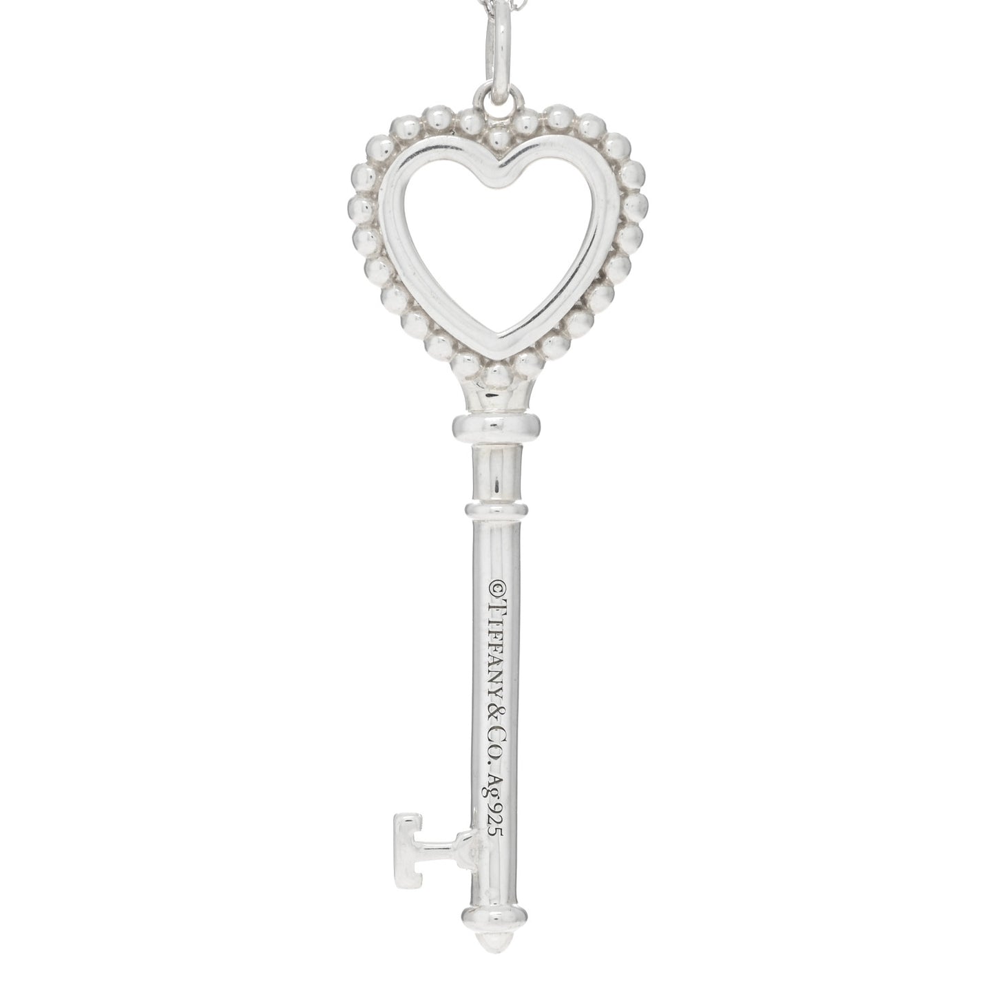 Sterling Silver Enamel Beaded Heart Key Pendant Necklace Blue