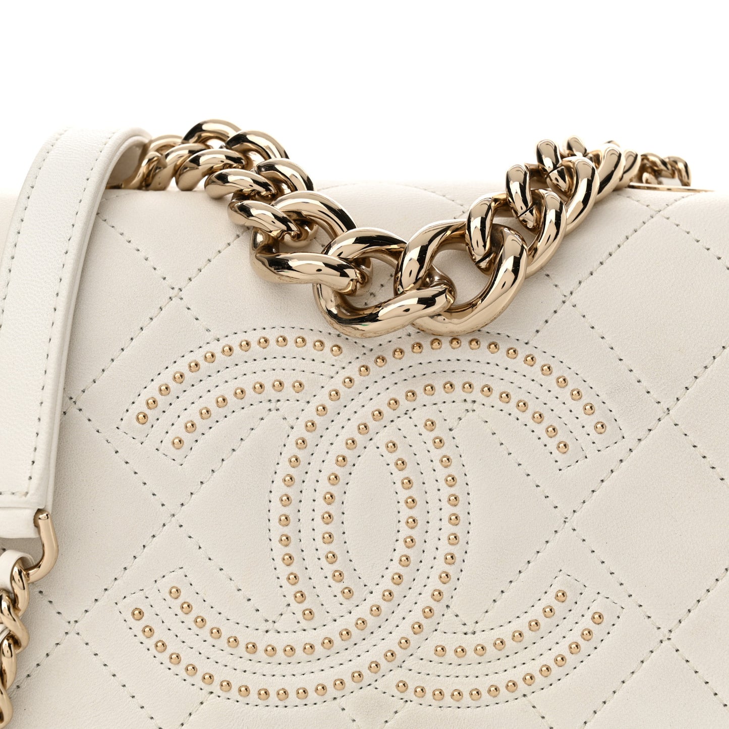 Lambskin Quilted Studded Beauty Begins Flap White