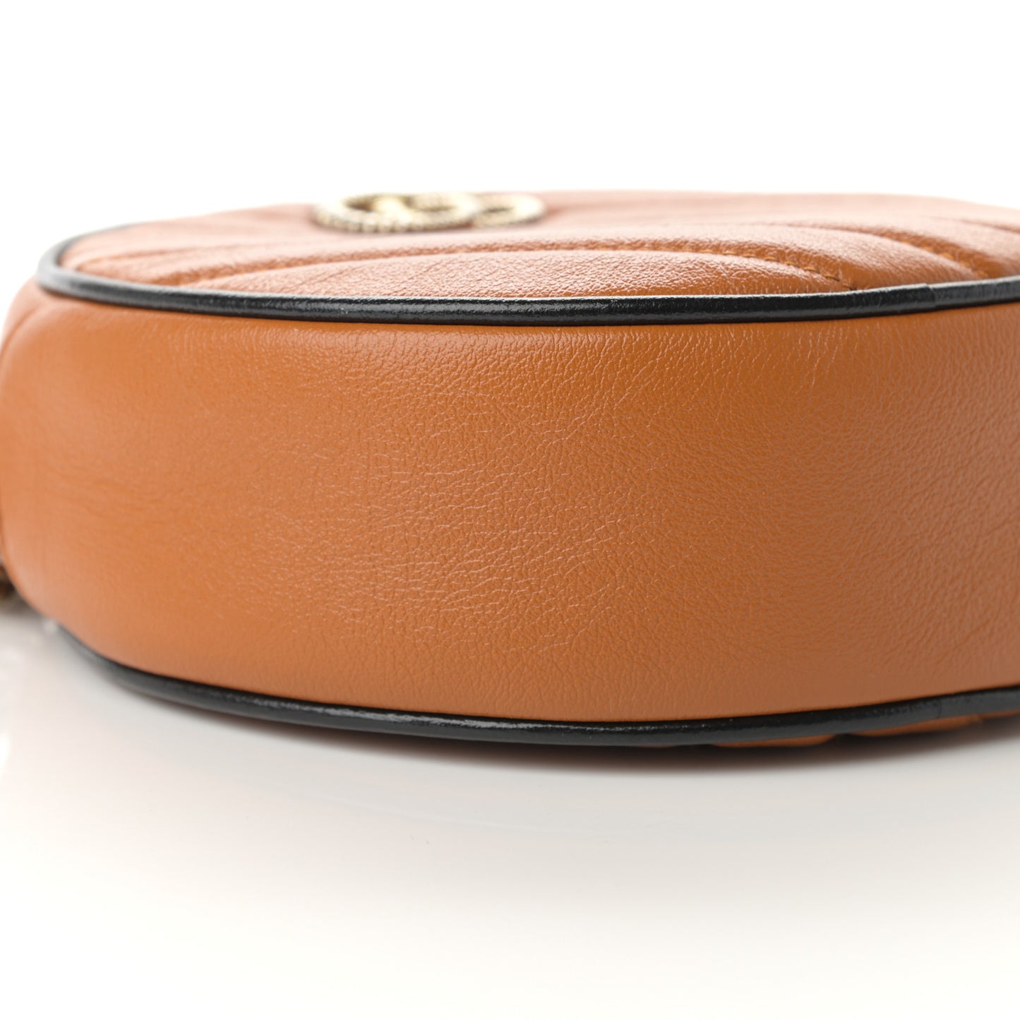 Azalea Calfskin Matelasse Diagonal Mini Torchon GG Marmont Round Shoulder Bag Cognac Black