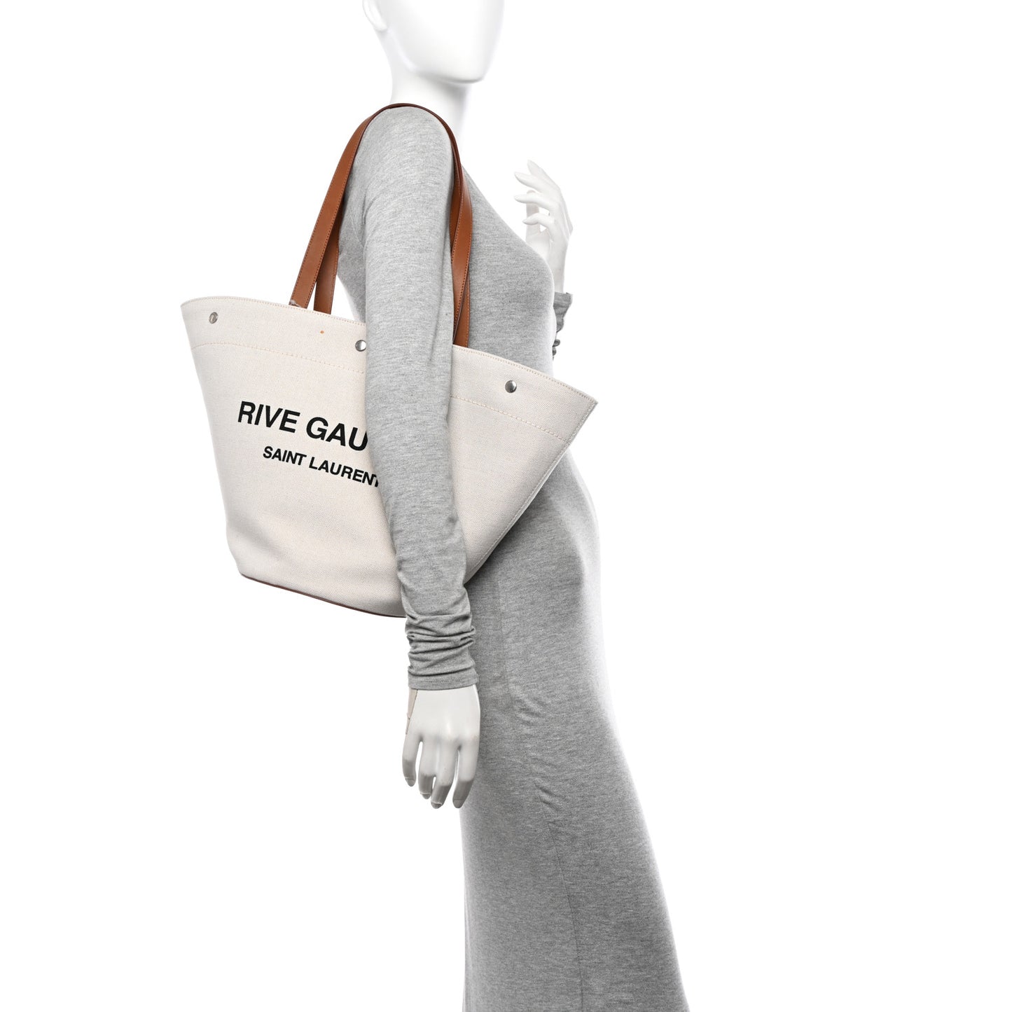 Linen Calfskin Rive Gauche Tote Greggio Brick