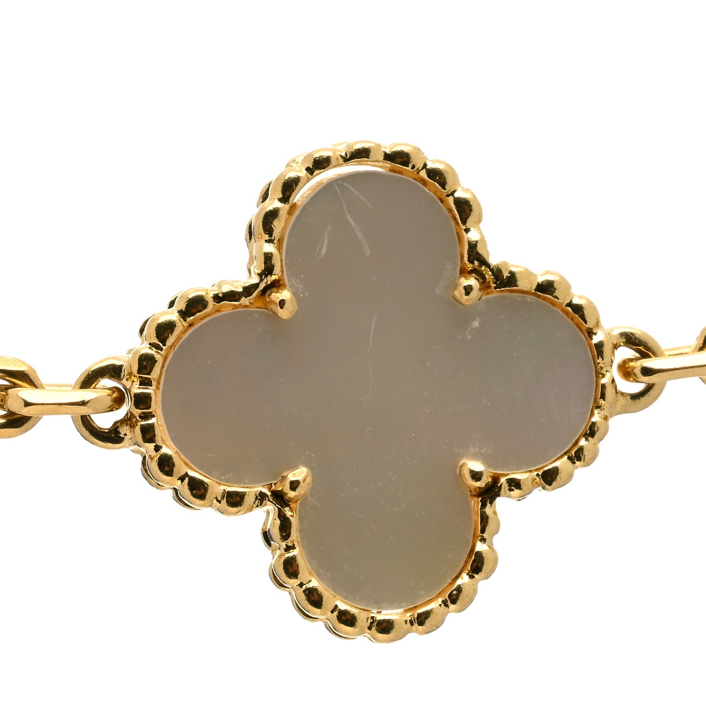 18K Yellow Gold Mother of Pearl 10 Motifs Vintage Alhambra Necklace