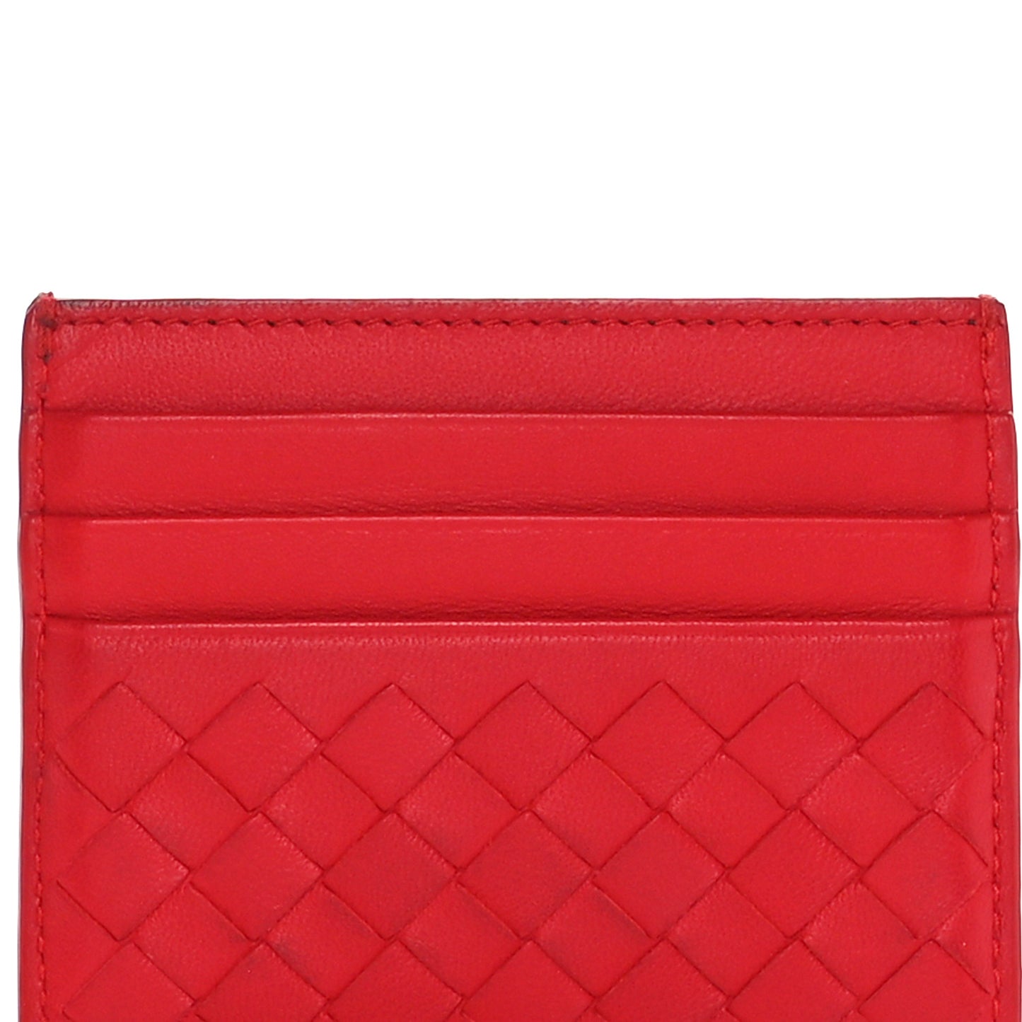 Nappa Intrecciato Woven Card Holder New Red