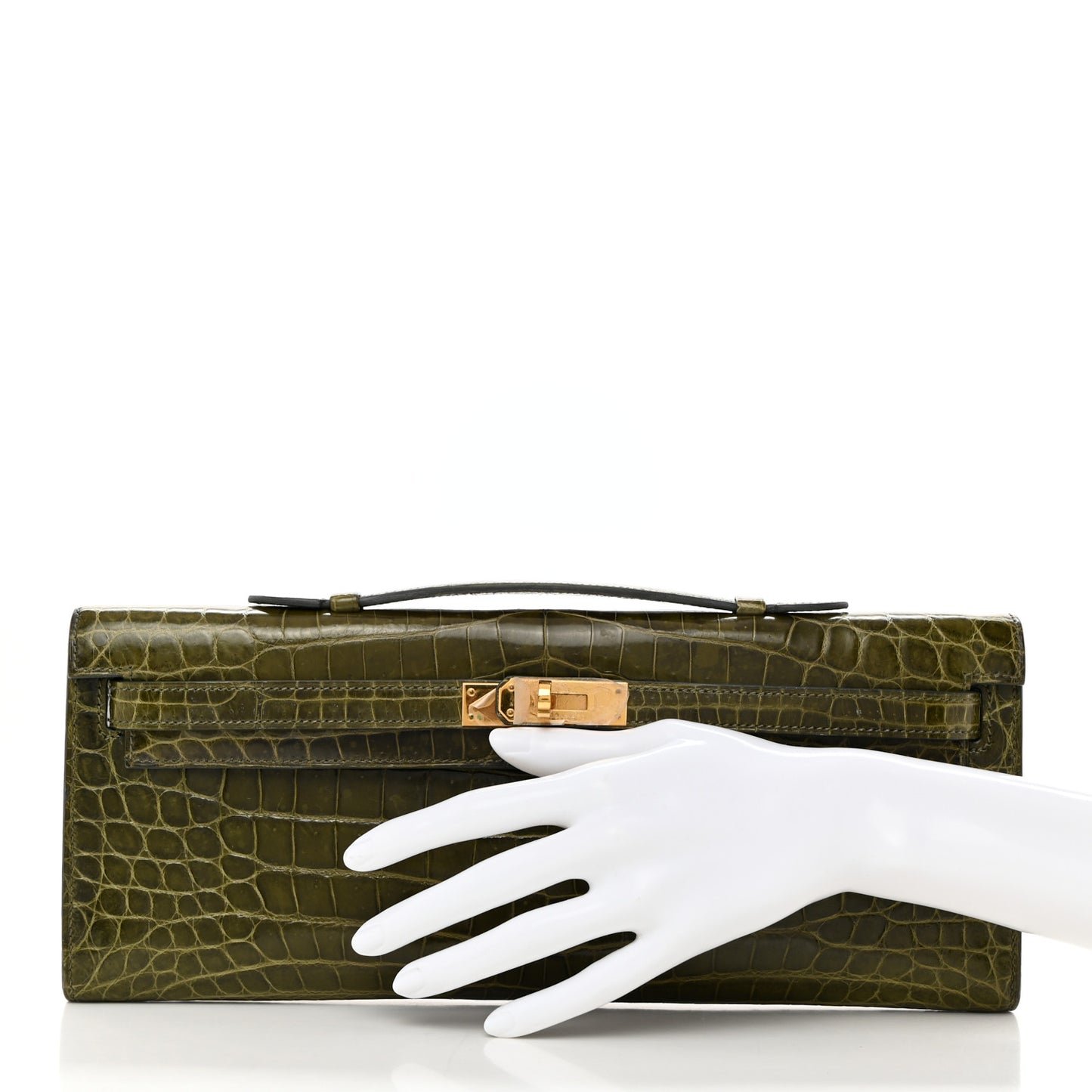 Shiny Niloticus Crocodile Kelly Cut Pochette Vert Veronese