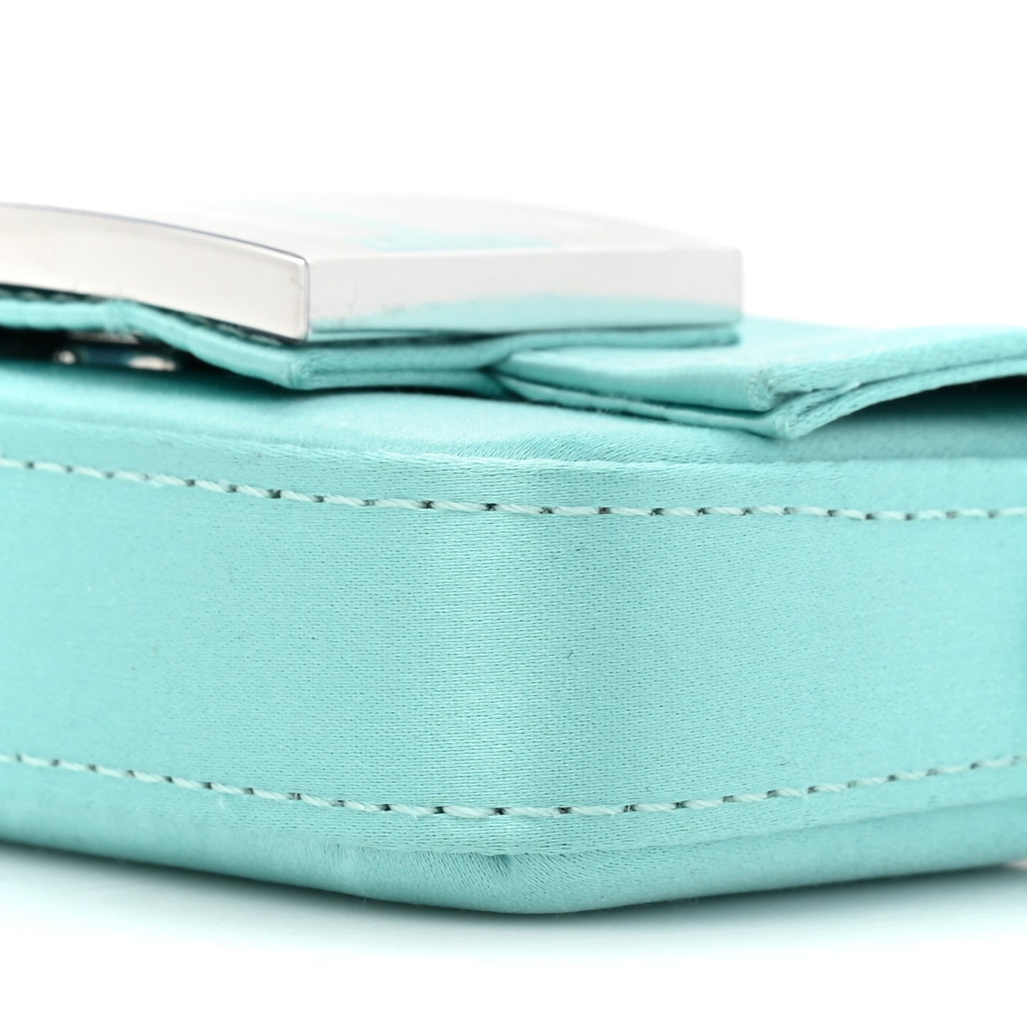 X TIFFANY Satin Silk Sterling Silver Nano Maxi Buckle Baguette Tiffany Blue