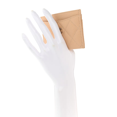 Caviar Quilted Card Holder Beige